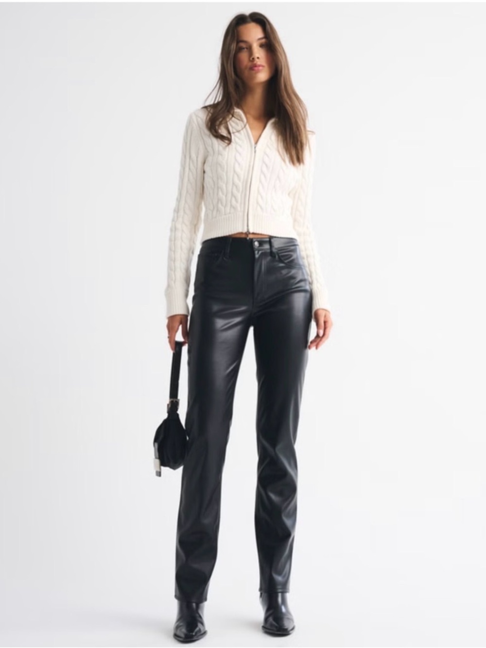 Abercrombie & Fitch Black Straight-Leg ultra High rise Faux Leather Jeans - Picture 5 of 10
